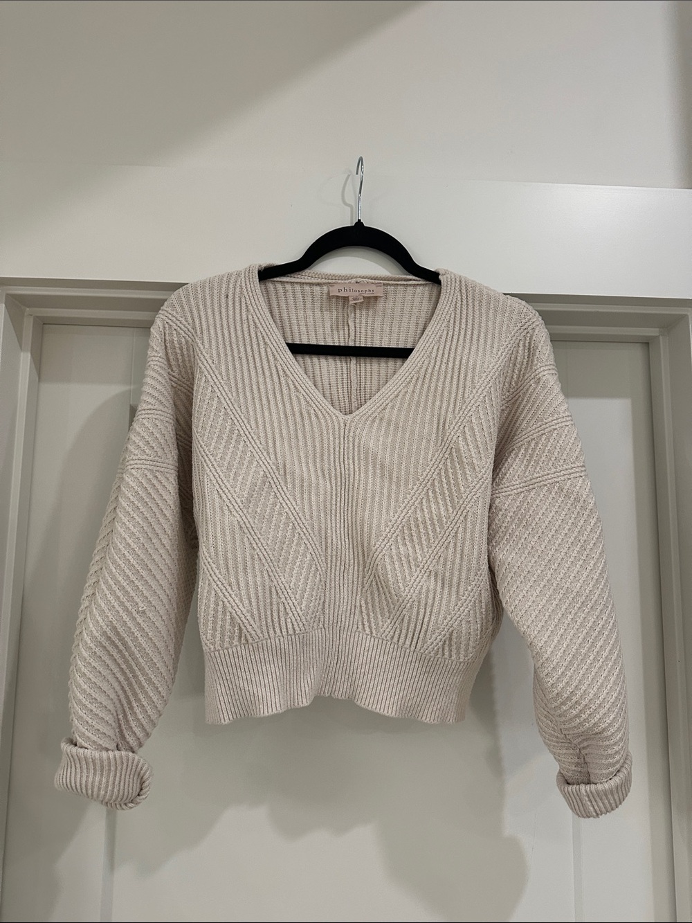 Philosophy KNIT Cream Textured V-Neck Knit Sweater
